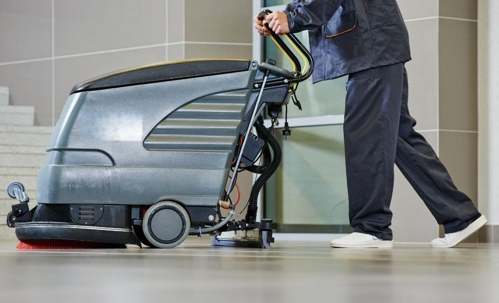 An industrial floor cleaning machine.